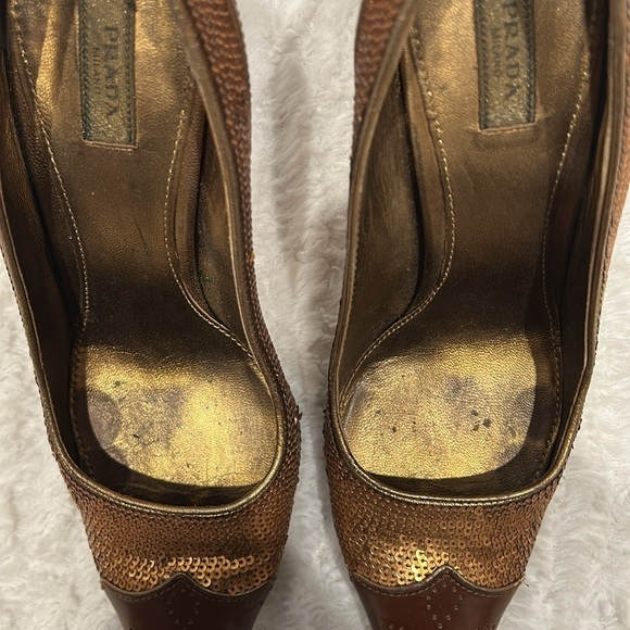 Prada sequin leather Brown and copper Women's Shoes size 36.5 stiletto pumps - Picture 4 of 11